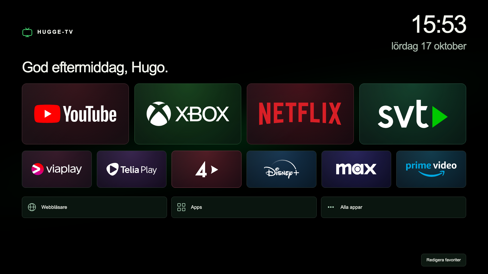 HUGGE-TV, en egen startsida för LG webOS med favoriter för streaming och Xbox.
